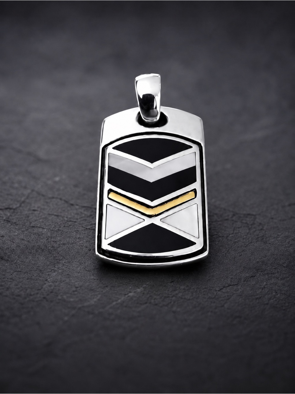 18k Solid Gold Sterling Silver MOP Onyx Inlay Designer Pendant